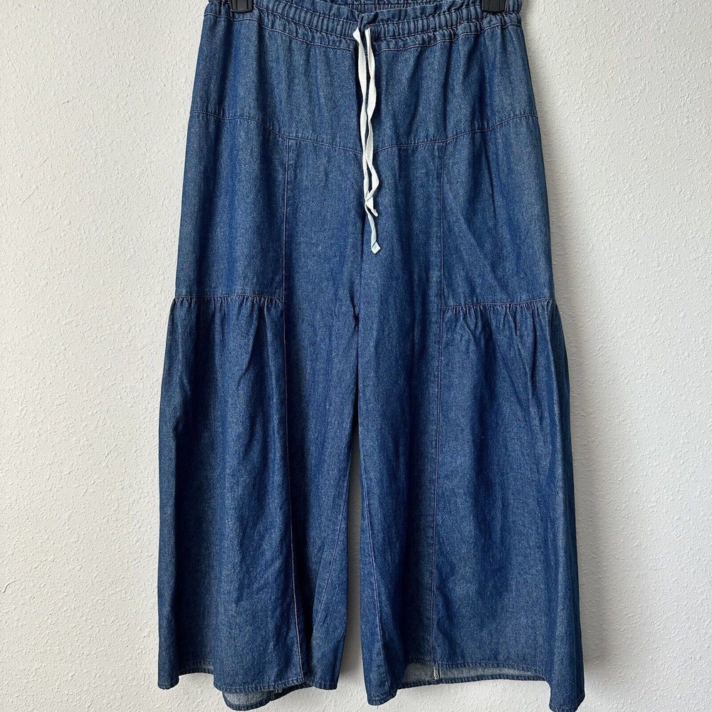 CP Shades Chambray Wide Leg Drawstring Waist Cinched Leg Denim Jeans
